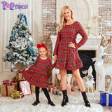 Family Matching Parent-Child Fashion Plaid Print Bow Dresses