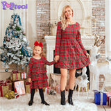 Family Matching Parent-Child Fashion Plaid Print Bow Dresses