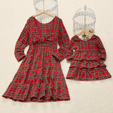 Family Matching Parent-Child Fashion Plaid Print Bow Dresses