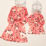 Family Matching Parent-Child Fashion Floral V-Neck Dresses