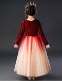 Kid Girl Formal Princess Girls Sequins Gradient Long Sleeve Polka Dress