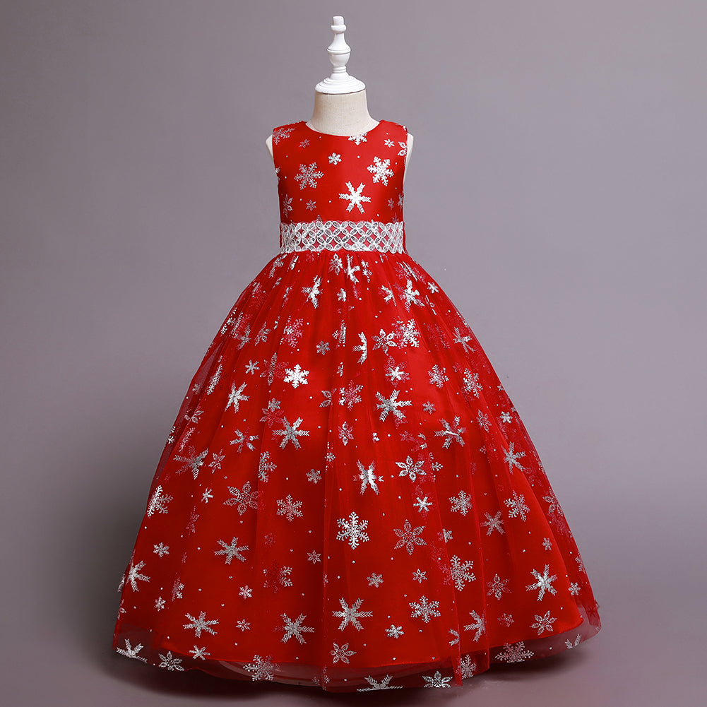 Kid Girls Printed Sleeveless Birthday Party Long Princess Flower Wedding Dresses