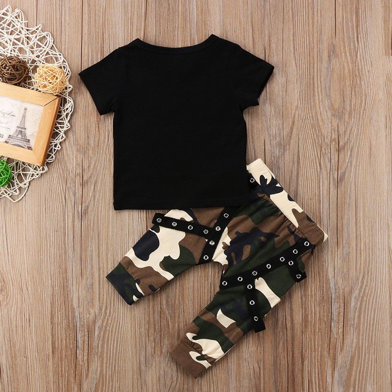 Kid Baby Newborn Boy Camo Outfits 2 Pcs Sets