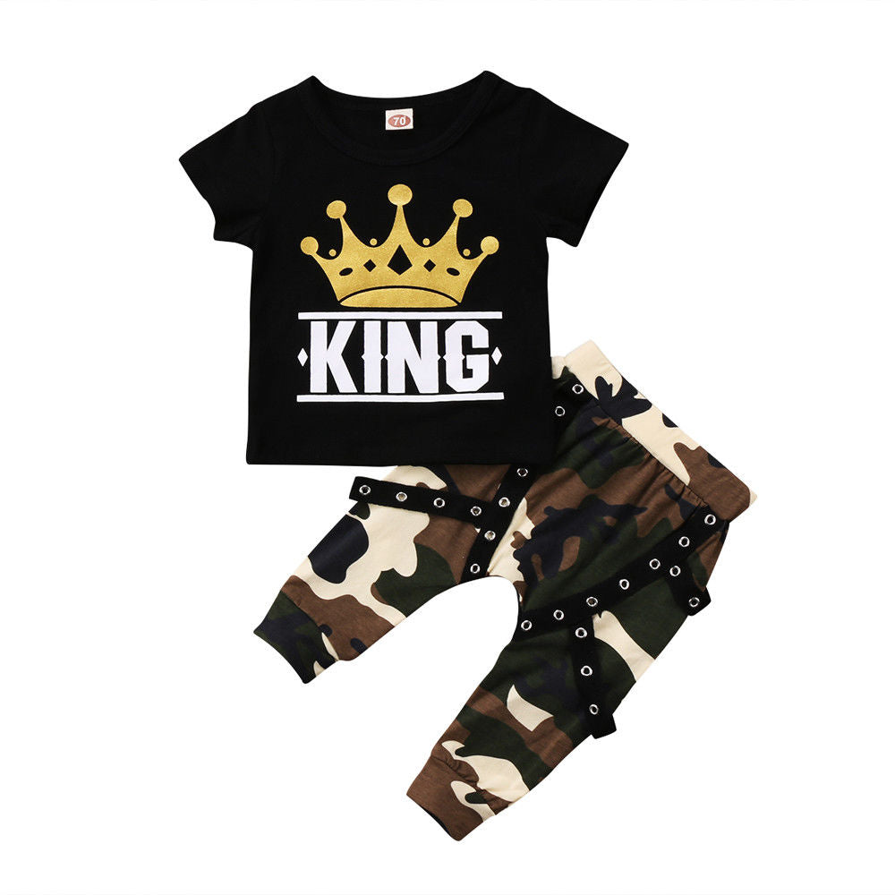Kid Baby Newborn Boy Camo Outfits 2 Pcs Sets