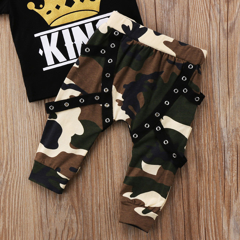 Kid Baby Newborn Boy Camo Outfits 2 Pcs Sets