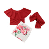 Kid Baby Girl Flower Headband Outfit 3 Pcs Sets