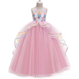 Girl Dress Rainbow Unicorn Party Elegant Flower Lace Tutu Princess Ball Dresses