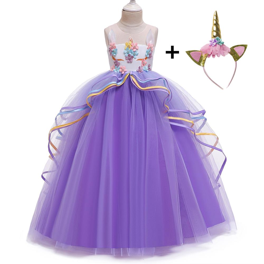 Girl Dress Rainbow Unicorn Party Elegant Flower Lace Tutu Princess Ball Dresses