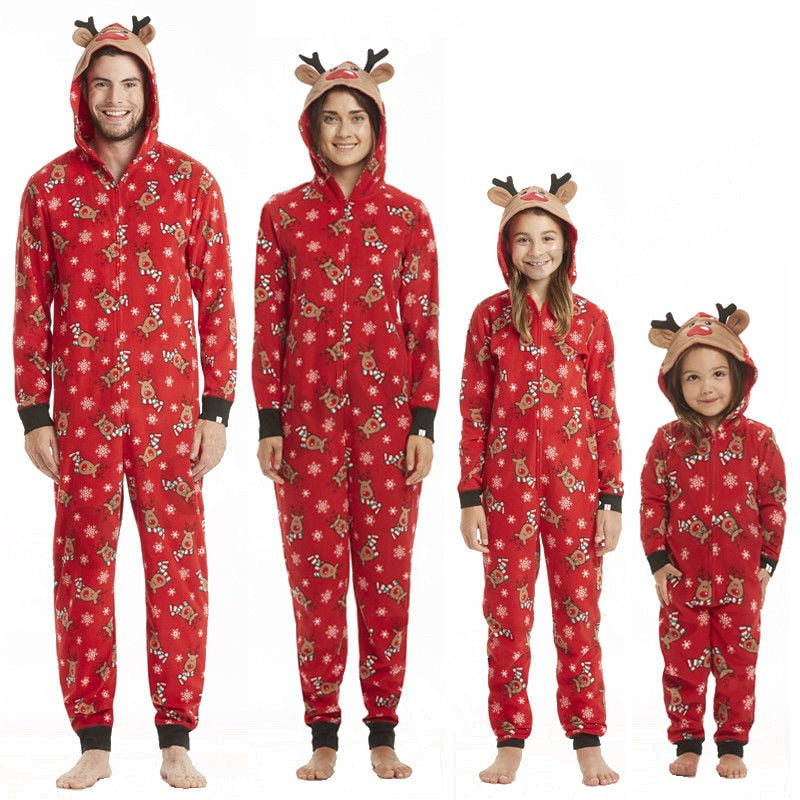 Christmas Family Matching Pajamas Hooded Jumper Sleepwear