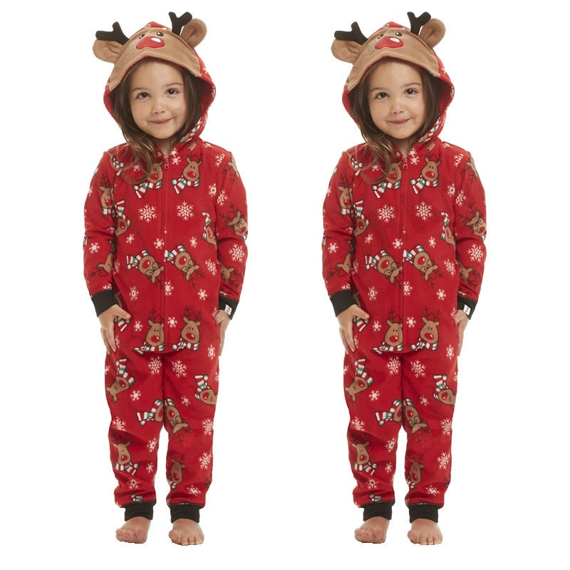 Christmas Family Matching Pajamas Hooded Jumper Sleepwear