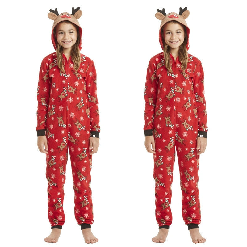 Christmas Family Matching Pajamas Hooded Jumper Sleepwear