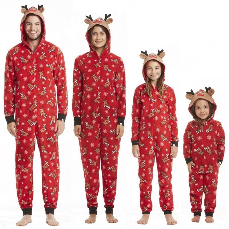 Christmas Family Matching Pajamas Hooded Jumper Sleepwear