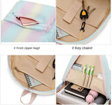 Girl Backpack 3 Piece Set Gradual Rainbow Backpack Lunch Bag Pen Bag