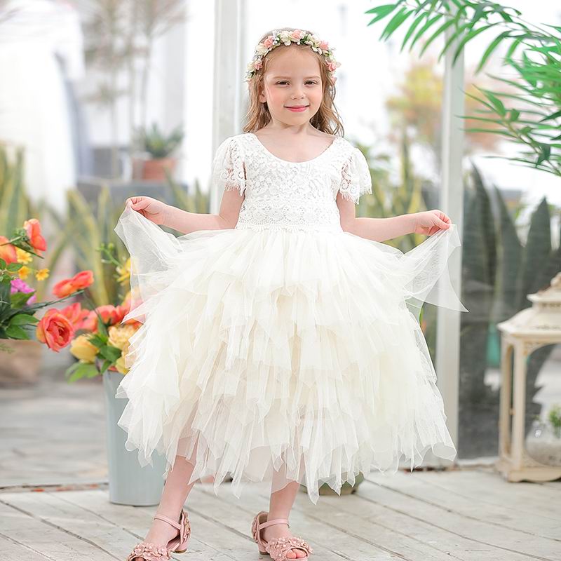 Flower Girl Princess Dress Eyelash Lace Birthday Fluffy Tulle Wedding Party Dress - honeylives