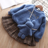 Winter Baby Girls Cute Plush Pullover+ Pleated Skirt 2 Pcs 0-5 Years