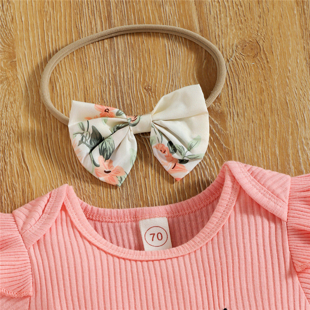 Baby Girl Easter Set Rabbit Bow Ruffle Bodysuit Romper