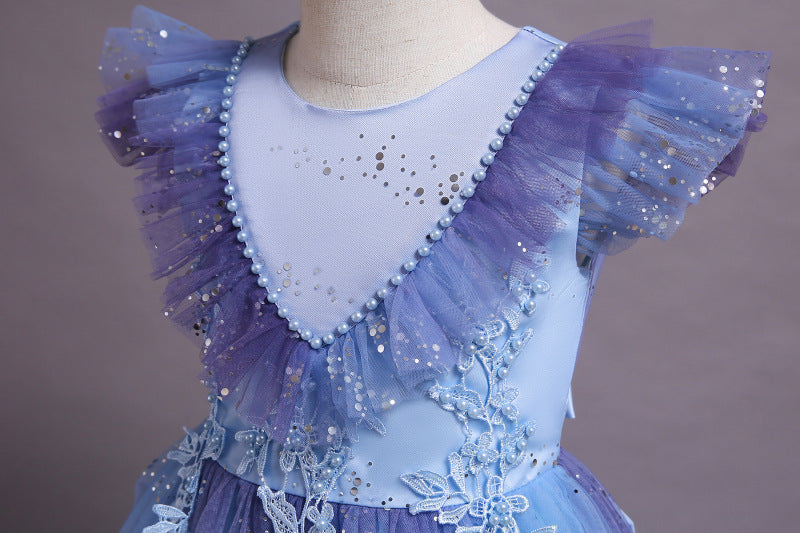 Kid Girls Gradient Flying Sleeve Princess Birthday Party Gown Flower Dress