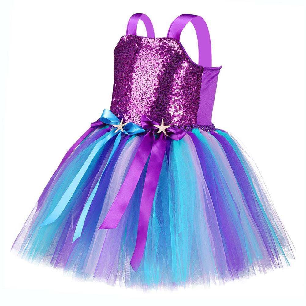 Sequin Princess Ariel Dress Girls Birthday Party Mermaid  Shell Starfish Dresses - honeylives