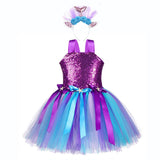 Sequin Princess Ariel Dress Girls Birthday Party Mermaid  Shell Starfish Dresses - honeylives