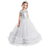 Kids Girl Sequins Bow-Knot Bithday Luxury Flower Wedding Gown Princess Dress - honeylives