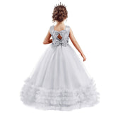 Kids Girl Sequins Bow-Knot Bithday Luxury Flower Wedding Gown Princess Dress - honeylives
