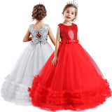 Kids Girl Sequins Bow-Knot Bithday Luxury Flower Wedding Gown Princess Dress