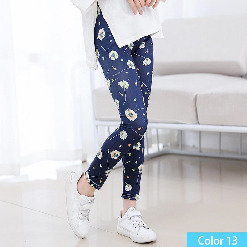 Girls Print Pants Print Flower Skinny Leggings 4-11 Years