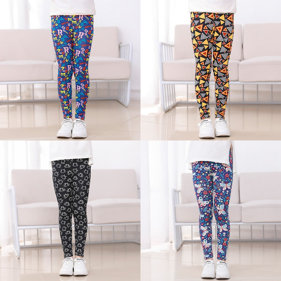 Girls Print Pants Print Flower Skinny Leggings 4-11 Years