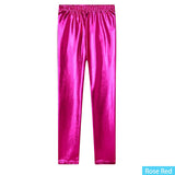 Girls Skinny Faux Leather Leggings Shiny Metallic Stretch Pants