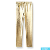 Girls Skinny Faux Leather Leggings Shiny Metallic Stretch Pants