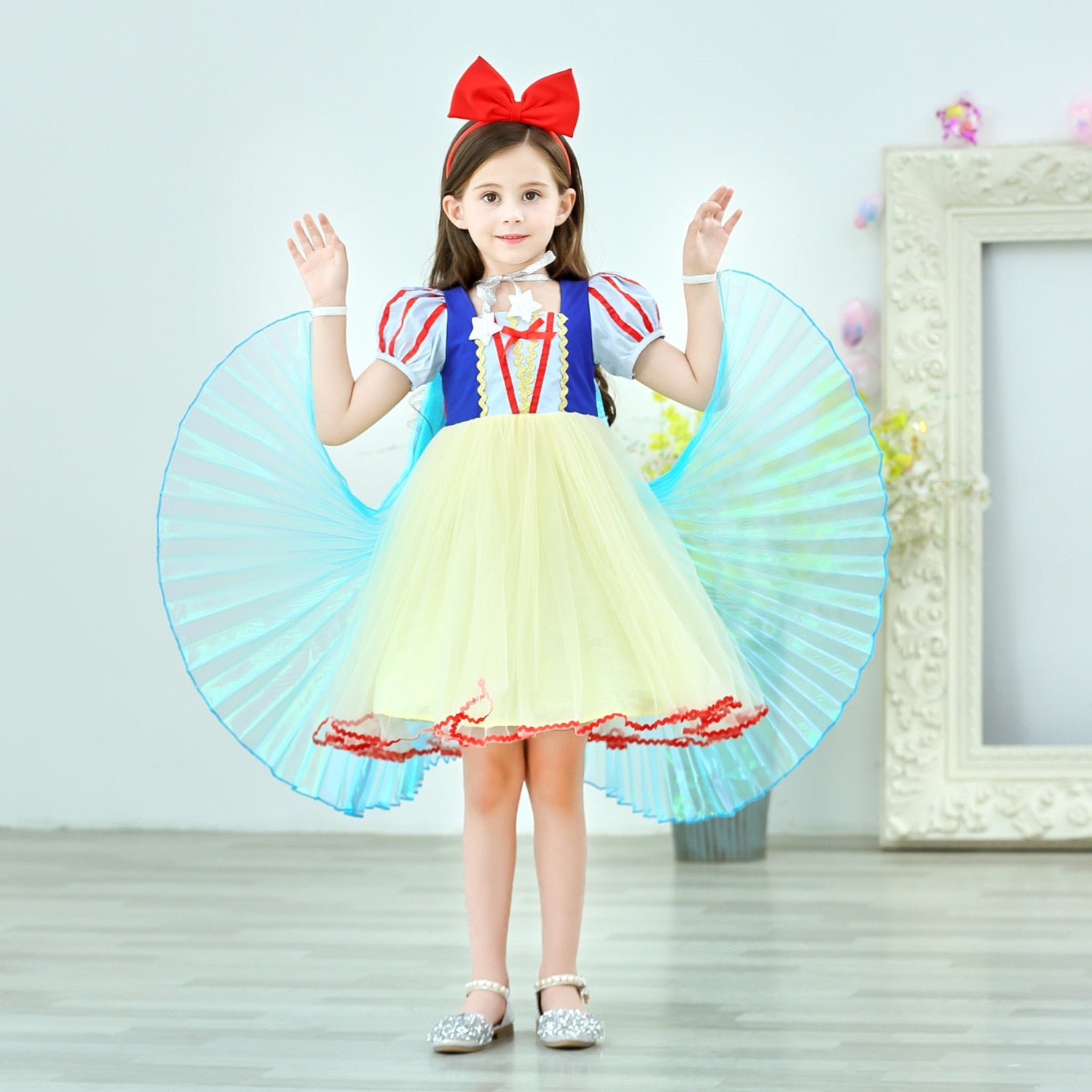Snow White Elsa Dress Girls Princess Rainbow Cloak Princess Dresse Puff Sleeve - honeylives