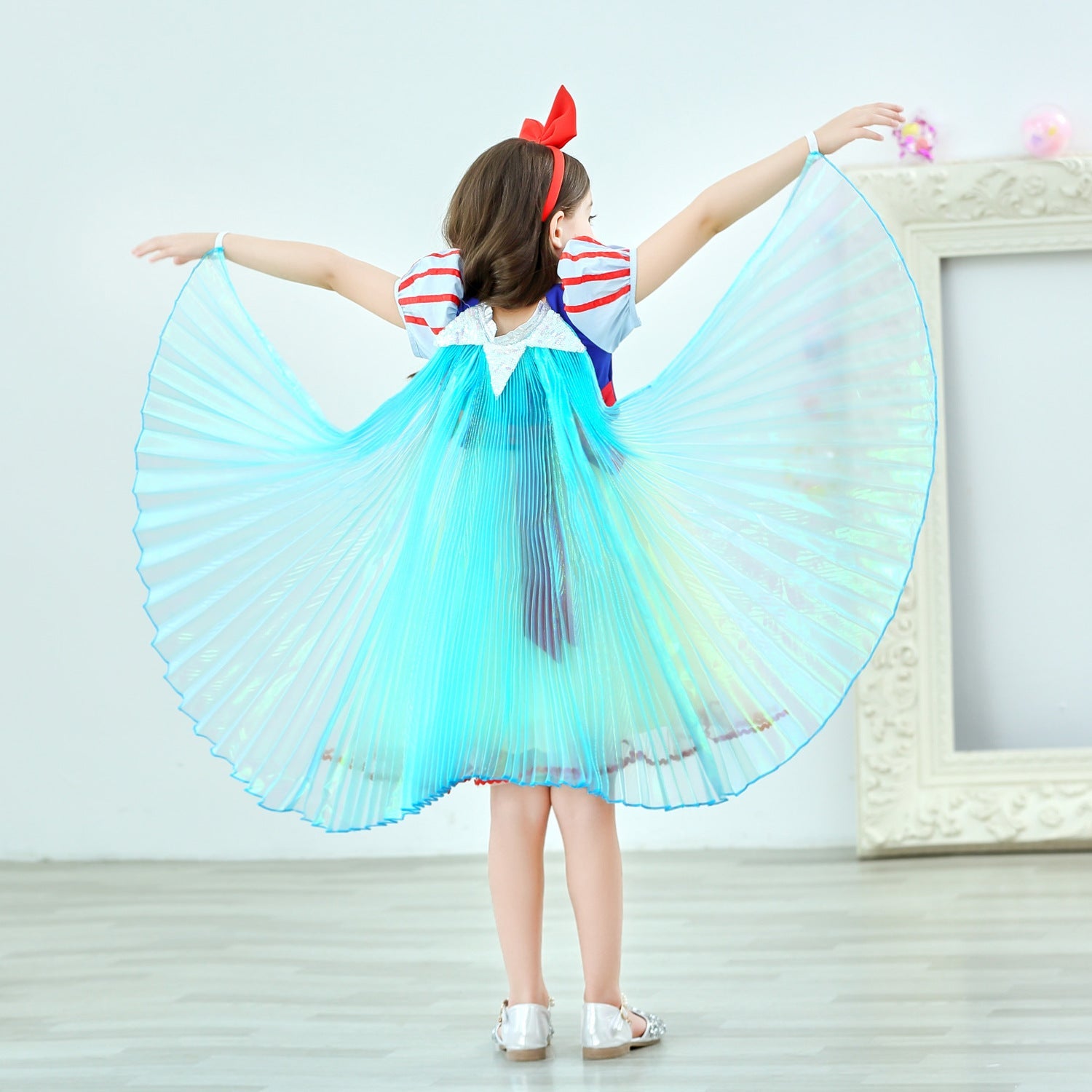 Snow White Elsa Dress Girls Princess Rainbow Cloak Princess Dresse Puff Sleeve - honeylives