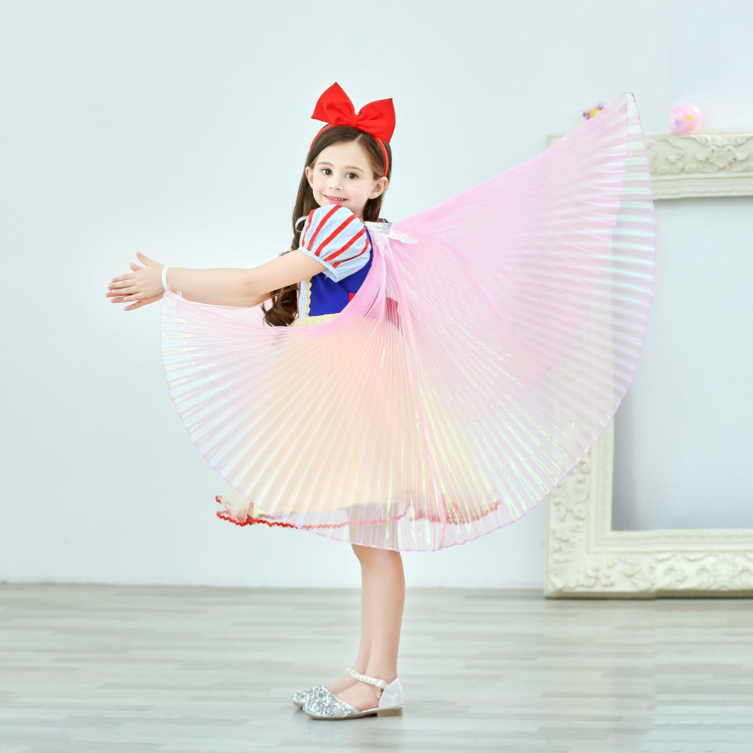 Snow White Elsa Dress Girls Princess Rainbow Cloak Princess Dresse Puff Sleeve - honeylives