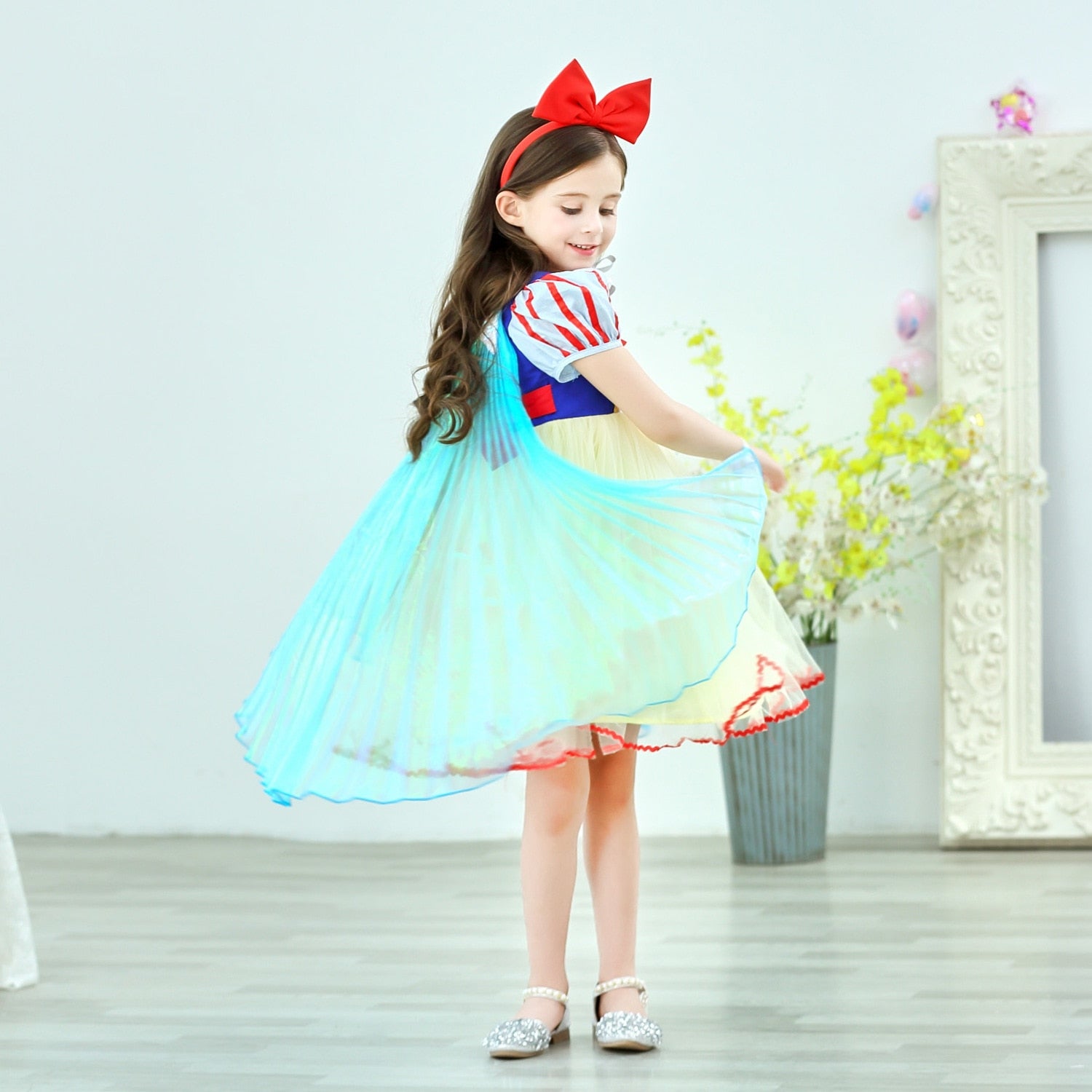 Snow White Elsa Dress Girls Princess Rainbow Cloak Princess Dresse Puff Sleeve - honeylives