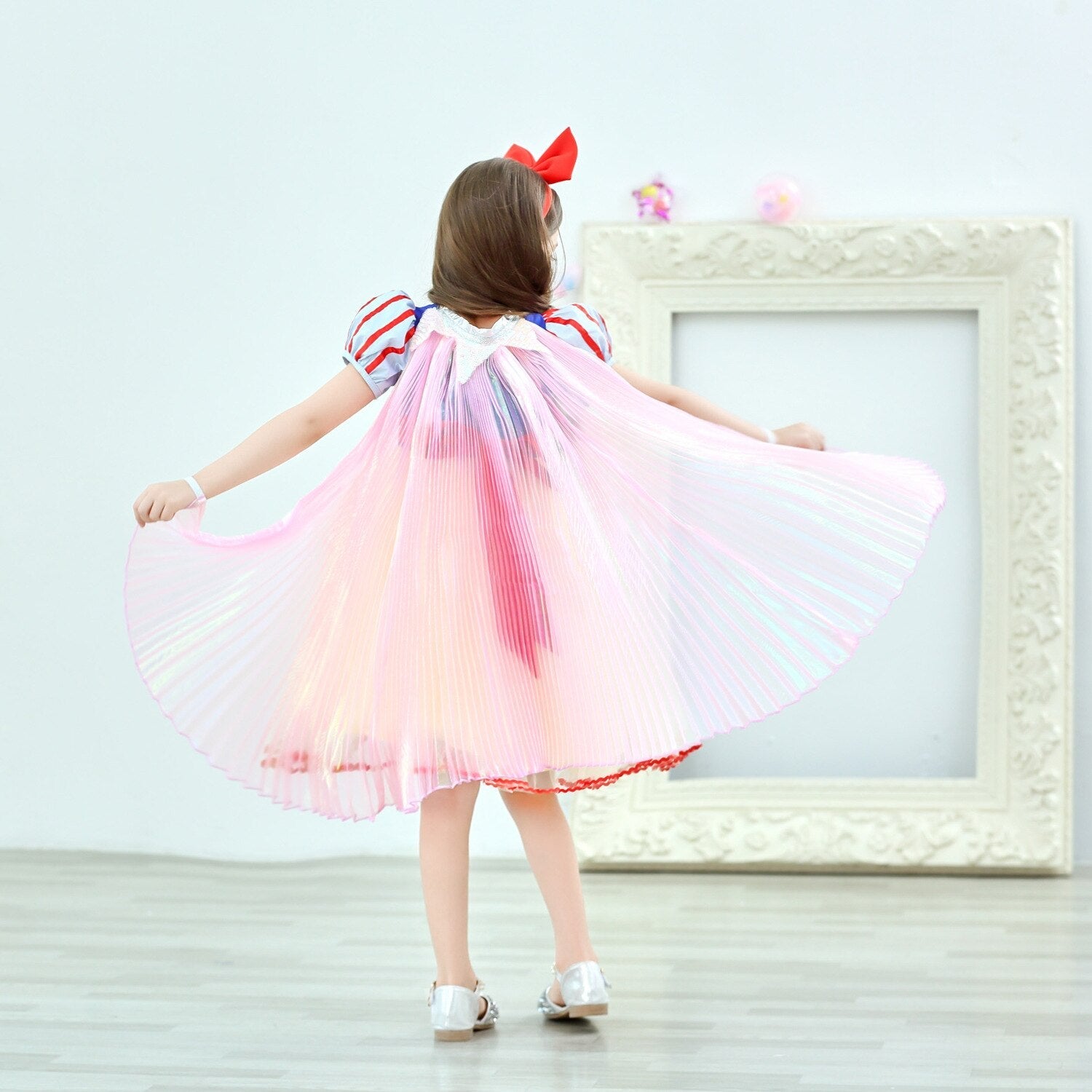 Snow White Elsa Dress Girls Princess Rainbow Cloak Princess Dresse Puff Sleeve - honeylives