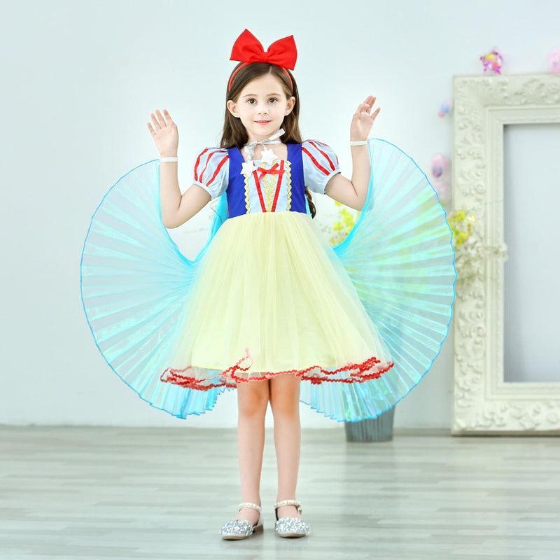 Snow White Elsa Dress Girls Princess Rainbow Cloak Princess Dresse Puff Sleeve - honeylives