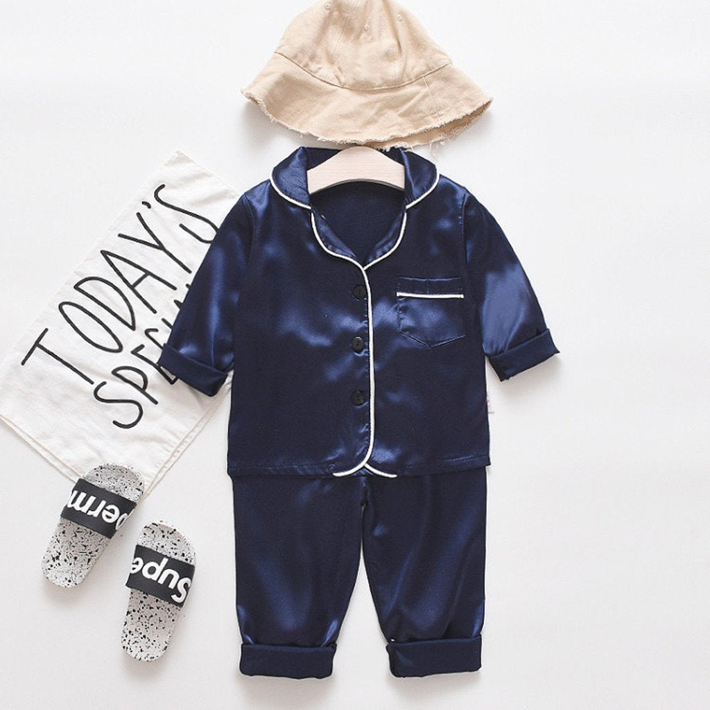 Toddler Baby Boys Long Sleeve Solid Tops+Pants Pajamas Sleepwear Outfits - honeylives