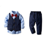 Kid Boy Long-sleeved Gentleman Bow Tie Suit 2 Pcs Set