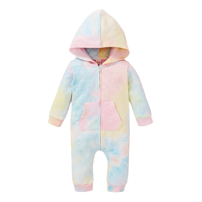 Baby Rompers Cute Infant Tie Dye Print Hooded Romper Jumpsuits One-Pieces 0-18M