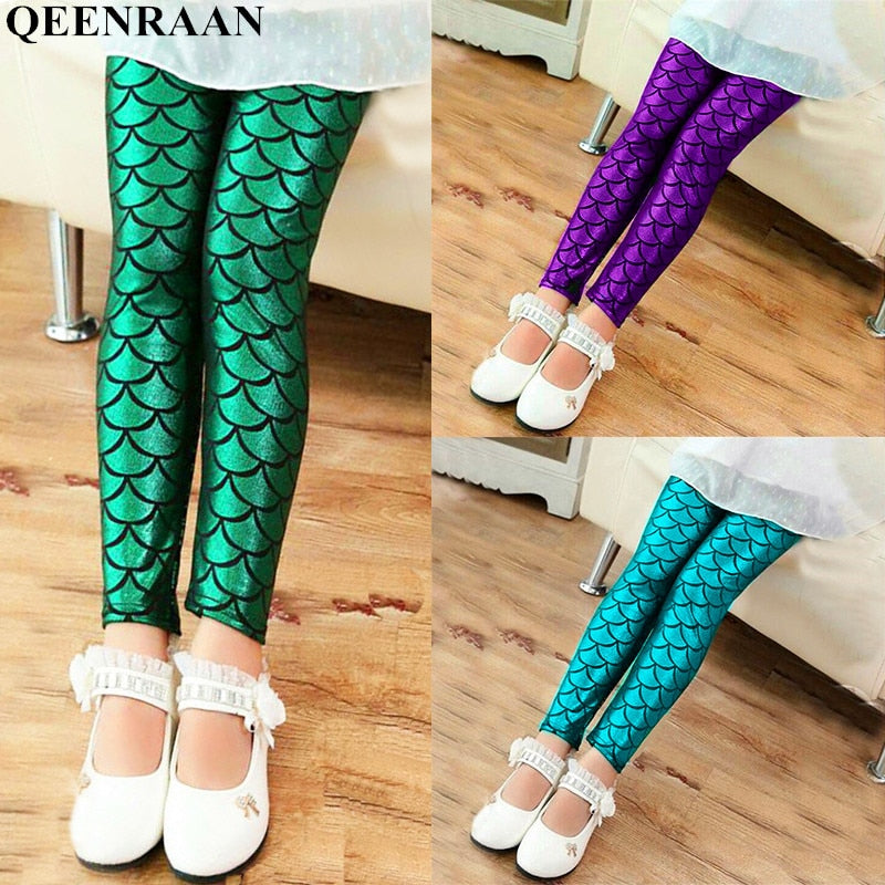 Girls Leggings Mermaid Leggings Pants Colorful Shiny Pants Slim Trousers