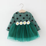 Baby Girls Cotton Long Sleeve  Polka Dot Flower Dress
