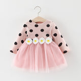Baby Girls Cotton Long Sleeve  Polka Dot Flower Dress