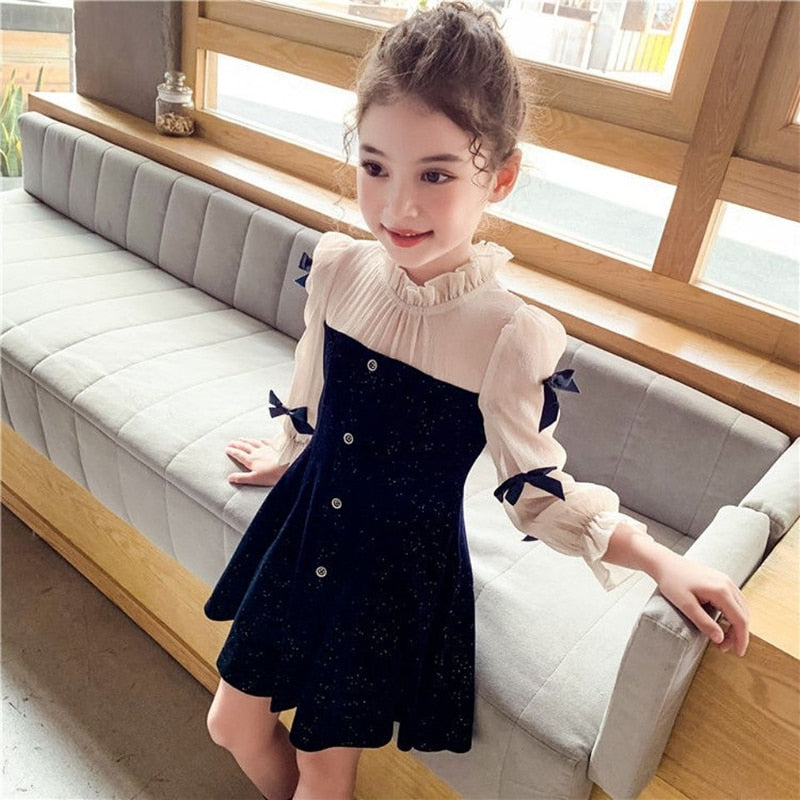 4Y-16Y Spring Kid Girls Navy Blue Casual Dresses