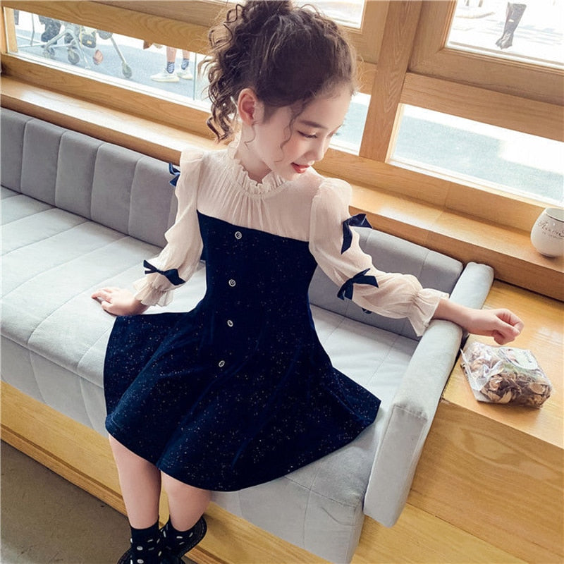 4Y-16Y Spring Kid Girls Navy Blue Casual Dresses