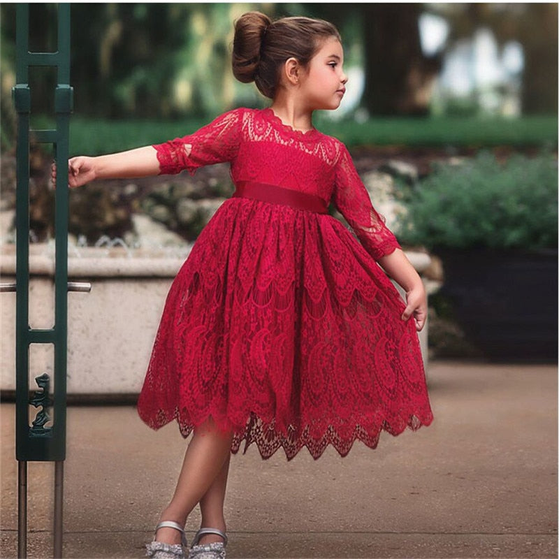 Girls Dress Flower Lace Hollow Party Frocks Dress