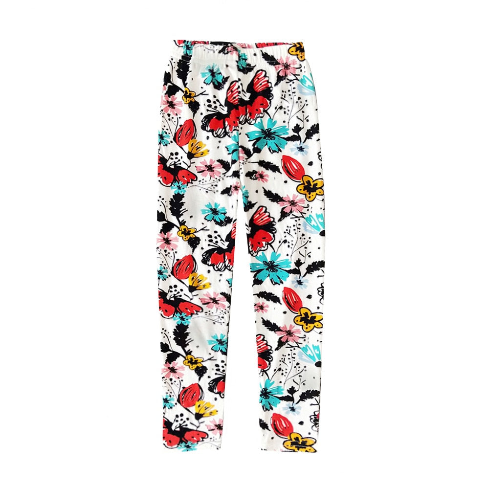Kids Girls Printing Leggings Trousers Flower Skinny Pencil Pants 2-10 Years