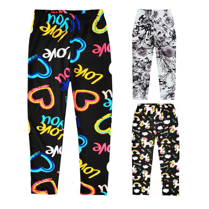 Kids Girls Printing Leggings Trousers Flower Skinny Pencil Pants 2-10 Years