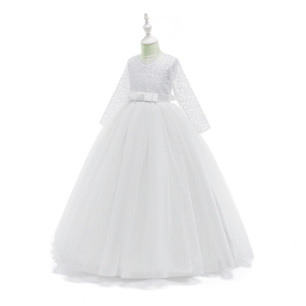 Girl Dresses Luxury Party First Communion Bow Ribbon Princess Dresses 3-12 Years