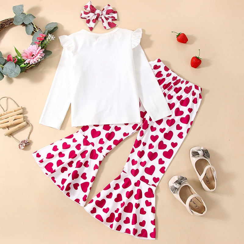 Baby Girl Set Long Sleeve Little Heart Flare Valentine 3 Pcs Sets