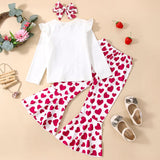 Baby Girl Set Long Sleeve Little Heart Flare Valentine 3 Pcs Sets